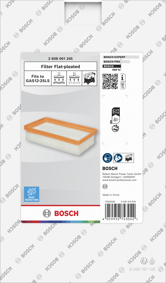 Bosch GAS12-25LS 진공청소기용 평면 주름 필터.